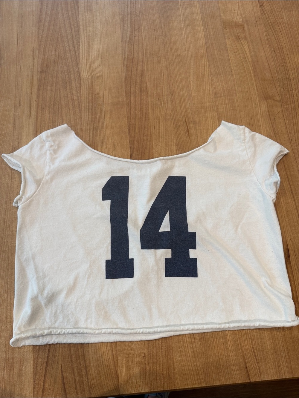 Brandy Melville White Crop Top with Navy '14' Graphic